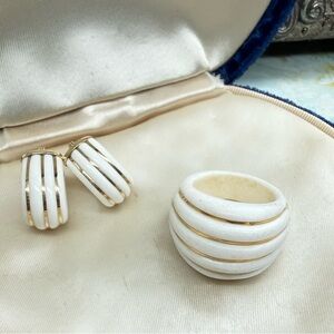 Vintage MILOR Gold White Earrings & Ring Set